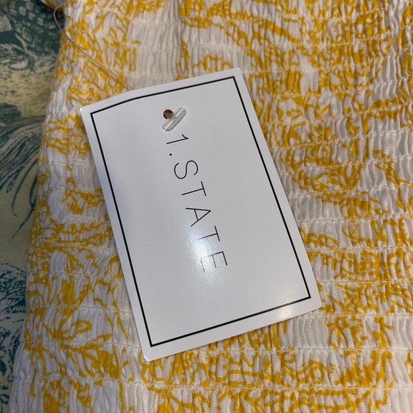 1 State puff sleeve yellow smocked dress S - Picture 2 of 10